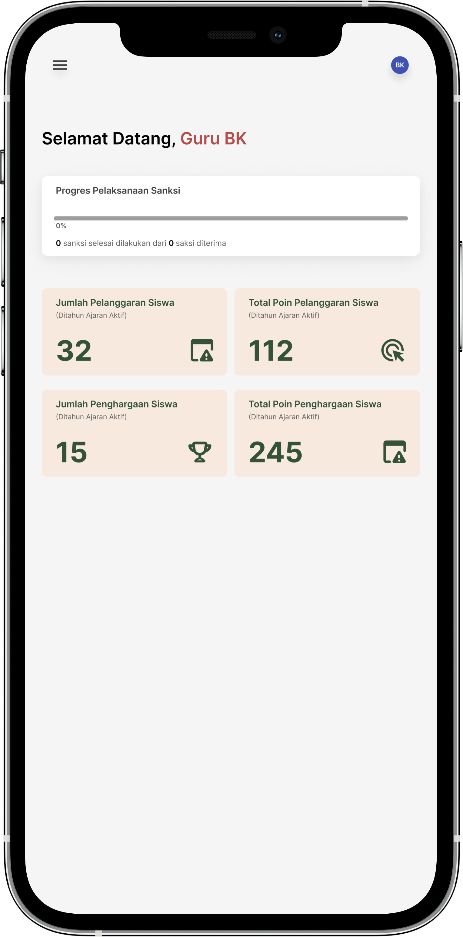 Tampilan Mobile Dashboard Aplikasi StudentTrace