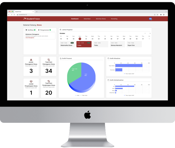 Tampilan Desktop Dasboard Aplikasi StudentTrace